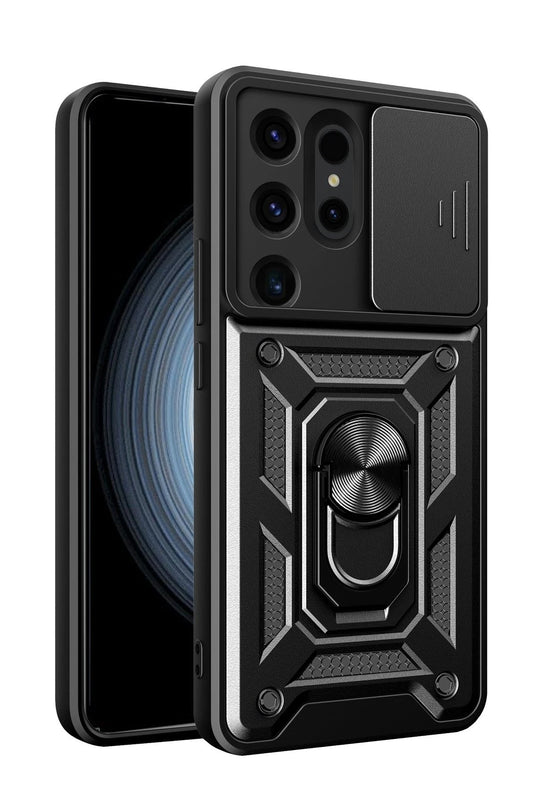 Samsung Galaxy S24 Ultra Pars Lens Yüzüklü Silikon Kılıf - Siyah