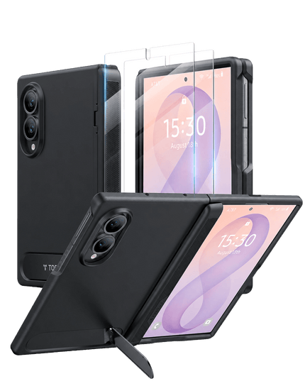 Samsung Galaxy Z Fold 8 Ostand L1 2 Adet Ekran Koruyuculu Standlı Magsafe Kapak Kılıf - Siyah