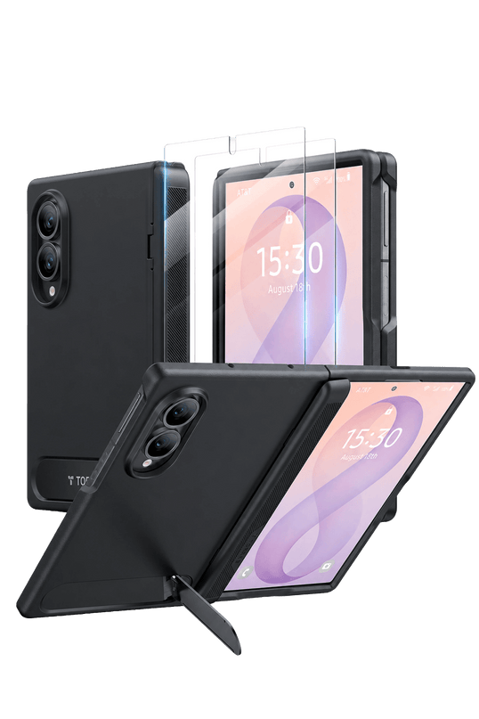 Samsung Galaxy Z Fold 8 Ostand L1 2 Adet Ekran Koruyuculu Standlı Magsafe Kapak Kılıf - Siyah
