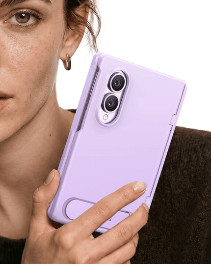Samsung Galaxy Z Fold 8 Ostand L1 2 Adet Ekran Koruyuculu Standlı Magsafe Kapak Kılıf - Açık Mor 4