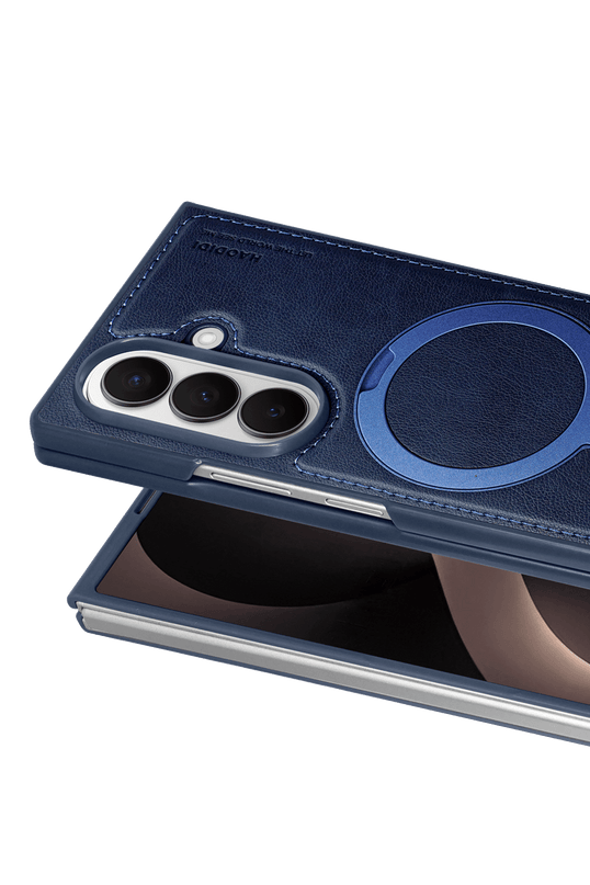 Samsung Galaxy Z Fold 8 Ultra HBC-386 Skafta Magsafe Standlı Kapak Kılıf - Mavi 2