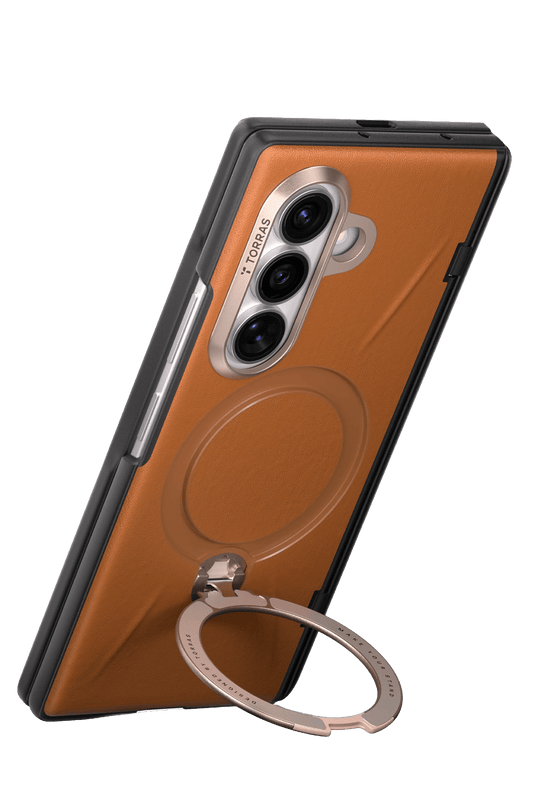 Samsung Galaxy Z Fold 8 Ultra Ostand Q3 VegSkin 2 Adet Ekran Koruyuculu Magsafe Kılıf - Kahverengi 5