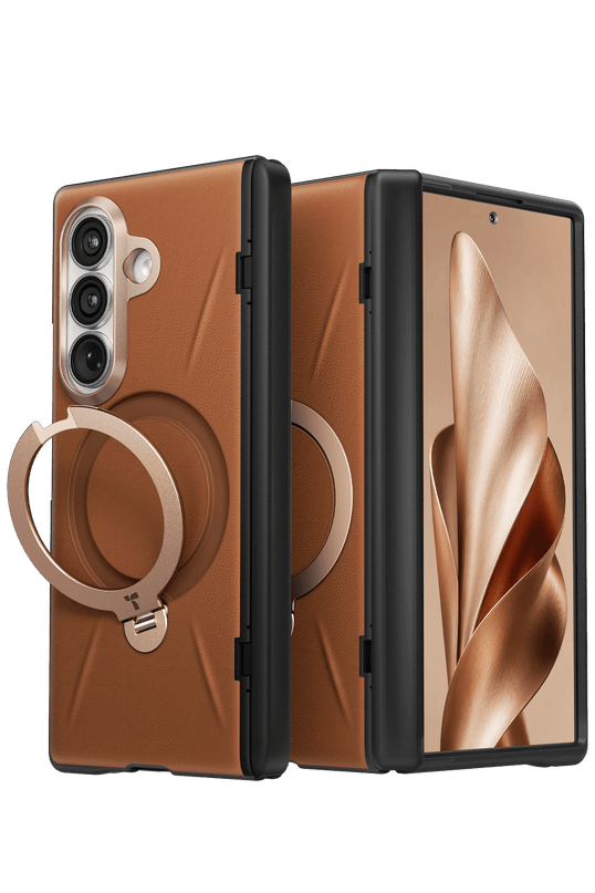 Samsung Galaxy Z Fold 8 Ultra Ostand Q3 VegSkin 2 Adet Ekran Koruyuculu Magsafe Kılıf - Kahverengi 2