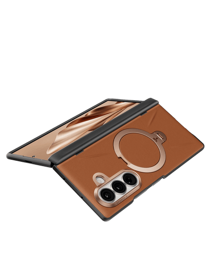 Samsung Galaxy Z Fold 8 Ultra Ostand Q3 VegSkin 2 Adet Ekran Koruyuculu Magsafe Kılıf - Kahverengi 6