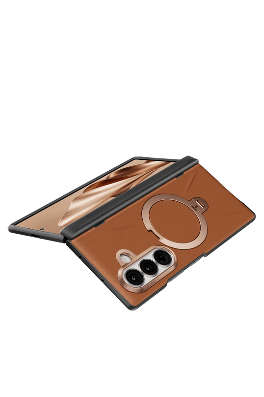 Samsung Galaxy Z Fold 8 Ultra Ostand Q3 VegSkin 2 Adet Ekran Koruyuculu Magsafe Kılıf - Kahverengi 6