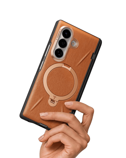 Samsung Galaxy Z Fold 8 Ultra Ostand Q3 VegSkin 2 Adet Ekran Koruyuculu Magsafe Kılıf - Kahverengi 3