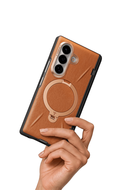 Samsung Galaxy Z Fold 8 Ultra Ostand Q3 VegSkin 2 Adet Ekran Koruyuculu Magsafe Kılıf - Kahverengi 3