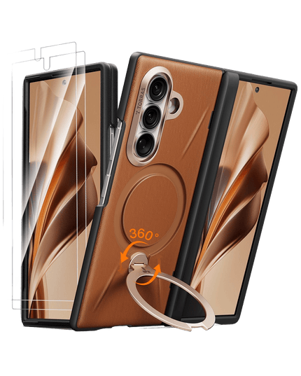 Samsung Galaxy Z Fold 8 Ultra Ostand Q3 VegSkin 2 Adet Ekran Koruyuculu Magsafe Kılıf - Kahverengi