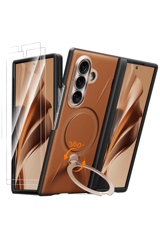 Samsung Galaxy Z Fold 8 Ultra Ostand Q3 VegSkin 2 Adet Ekran Koruyuculu Magsafe Kılıf - Kahverengi