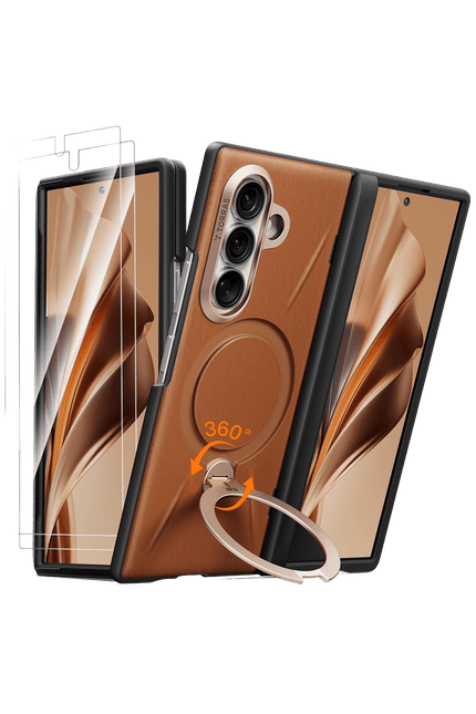Samsung Galaxy Z Fold 8 Ultra Ostand Q3 VegSkin 2 Adet Ekran Koruyuculu Magsafe Kılıf - Kahverengi