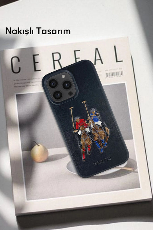 iPhone 13 Pro Max Jockey Deri Kapak Kılıf - Mavi 7