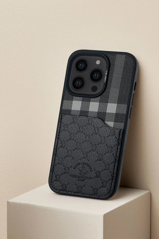 iPhone 13 Pro Max Plaid Kartvizitli Kapak Kılıf - Siyah 2