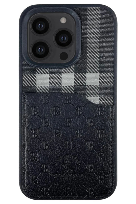 iPhone 13 Pro Max Plaid Kartvizitli Kapak Kılıf - Siyah