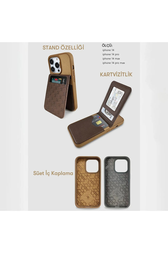 iPhone 14 Pro Max Hulda Kartvizitli Kapak Kılıf - Kahverengi 4
