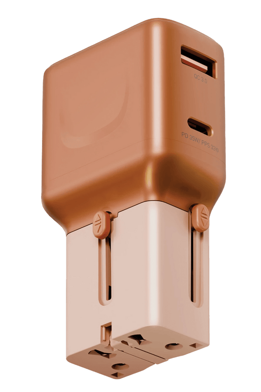 TravelGo Adapter 35W 1 Adet Type-C 35W ve 1 Adet 18W USB Çıkışlı PD Hızlı Şarj Aleti - Turuncu