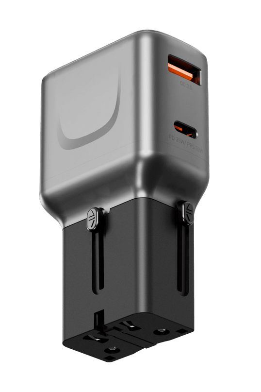 TravelGo Adapter 35W 1 Adet Type-C 35W ve 1 Adet 18W USB Çıkışlı PD Hızlı Şarj Aleti - Siyah