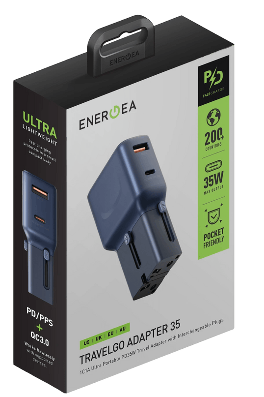 TravelGo Adapter 35W 1 Adet Type-C 35W ve 1 Adet 18W USB Çıkışlı PD Hızlı Şarj Aleti- Mavi 6