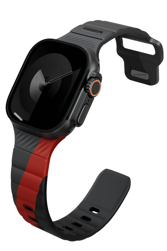 Watch Ultra 49mm Stride Rubber FKM Designer Edition Silikon Kordon - Siyah-Kırmızı