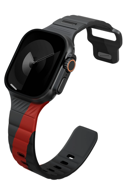 Watch Ultra 49mm Stride Rubber FKM Designer Edition Silikon Kordon - Siyah-Kırmızı