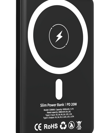 CDB005 5.000 mAh 20W Type-C 15W Kablosuz Şarj Magsafe UltraSlim PD Powerbank - Siyah