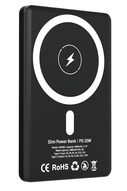 CDB005 5.000 mAh 20W Type-C 15W Kablosuz Şarj Magsafe UltraSlim PD Powerbank - Siyah