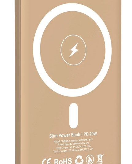 CDB005 5.000 mAh 20W Type-C 15W Kablosuz Şarj Magsafe UltraSlim PD Powerbank - Gold