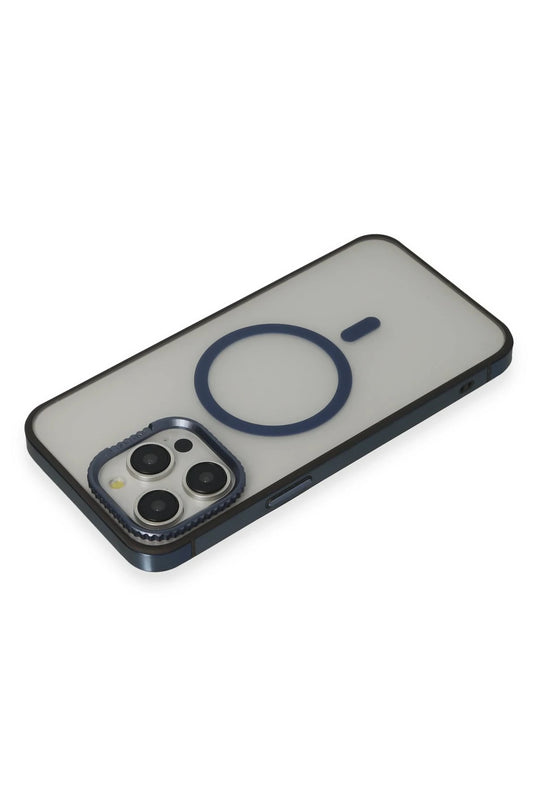 iPhone 15 Pro Max PVDSS Lens Titanium Edge Magsafe Kapak - Lacivert 3