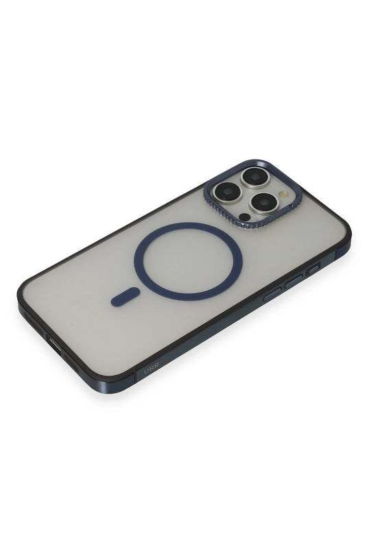 iPhone 15 Pro Max PVDSS Lens Titanium Edge Magsafe Kapak - Lacivert 4