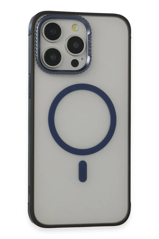 iPhone 15 Pro Max PVDSS Lens Titanium Edge Magsafe Kapak - Lacivert