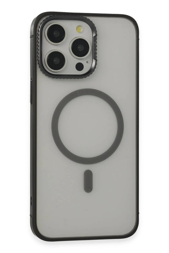 iPhone 15 Pro Max PVDSS Lens Titanium Edge Magsafe Kapak - Siyah