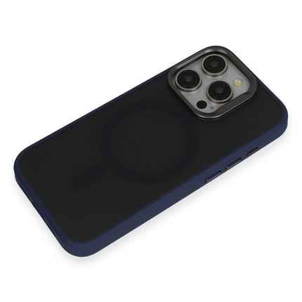 iPhone 15 Pro Metal Frame Matte Magsafe Kapak Kılıf - Lacivert 4