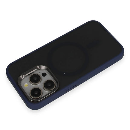 iPhone 15 Pro Metal Frame Matte Magsafe Kapak Kılıf - Lacivert 3
