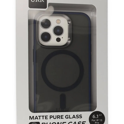iPhone 15 Pro Metal Frame Matte Magsafe Kapak Kılıf - Lacivert 5