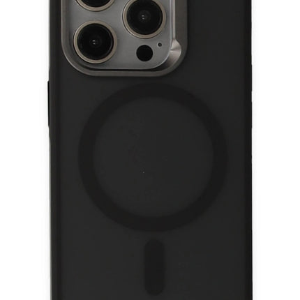 iPhone 15 Pro Metal Frame Matte Magsafe Kapak Kılıf - Siyah