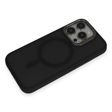 iPhone 15 Pro Metal Frame Matte Magsafe Kapak Kılıf - Siyah 4