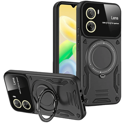 Vivo Y16 Joy Lens Standlı Kapak Kılıf - Siyah