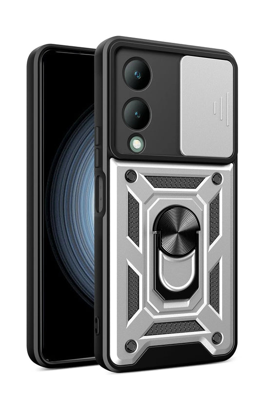 Vivo Y17S Pars Lens Yüzüklü Silikon Kılıf - Gümüş
