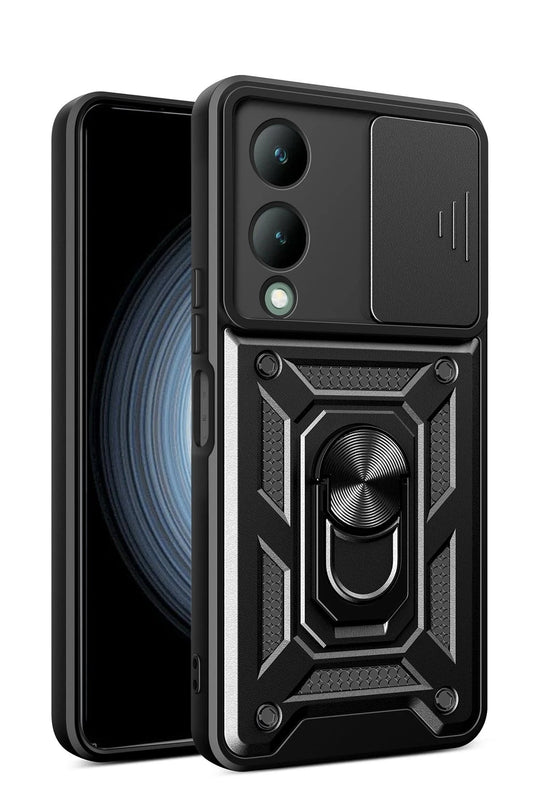 Vivo Y17S Pars Lens Yüzüklü Silikon Kılıf - Siyah