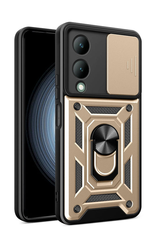 Vivo Y17S Pars Lens Yüzüklü Silikon Kılıf - Gold