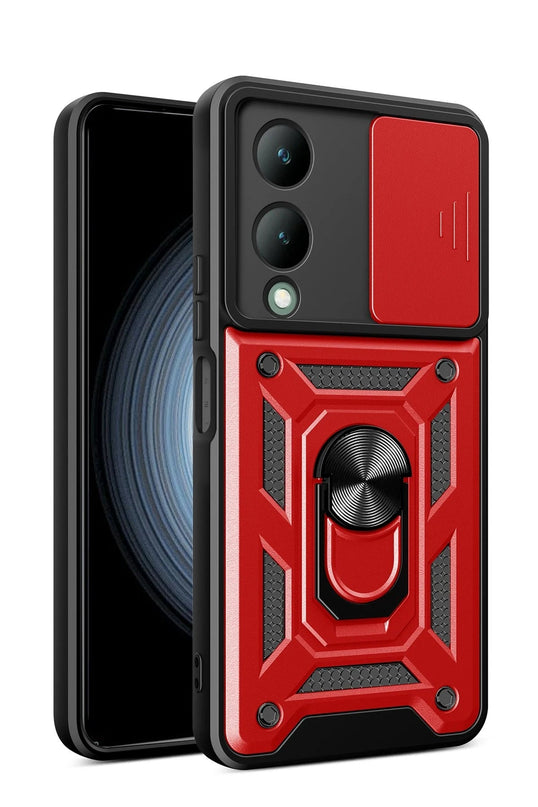 Vivo Y17S Pars Lens Yüzüklü Silikon Kılıf - Kırmızı