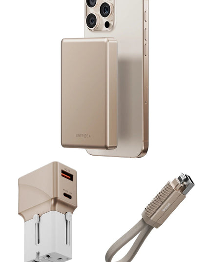 X Bazic Travel Kit Universal TravelWorld 25W Adaptör AluPac 10.000 mAh Powerbank ve AluCable 15 CM 60W USB to Lightning Kablolu Set Travel Çanta