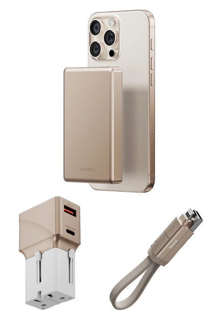 X Bazic Travel Kit Universal TravelWorld 25W Adaptör AluPac 10.000 mAh Powerbank ve AluCable 15 CM 60W USB to Lightning Kablolu Set Travel Çanta