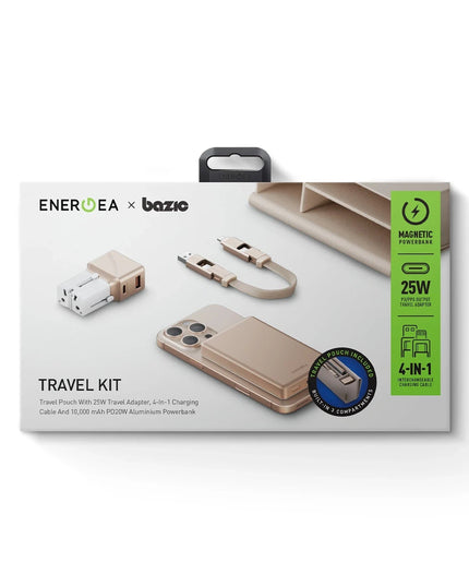 X Bazic Travel Kit Universal TravelWorld 25W Adaptör AluPac 10.000 mAh Powerbank ve AluCable 15 CM 60W USB to Lightning Kablolu Set Travel Çanta 6
