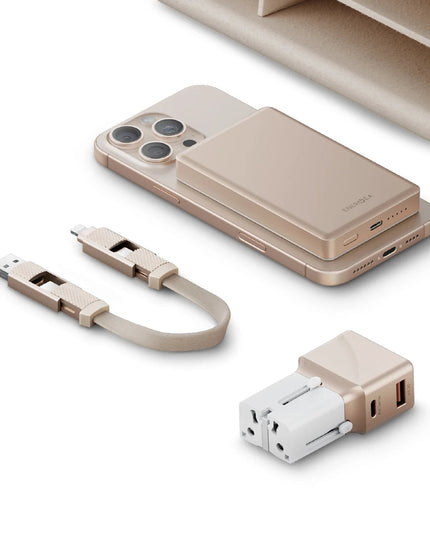 X Bazic Travel Kit Universal TravelWorld 25W Adaptör AluPac 10.000 mAh Powerbank ve AluCable 15 CM 60W USB to Lightning Kablolu Set Travel Çanta 4