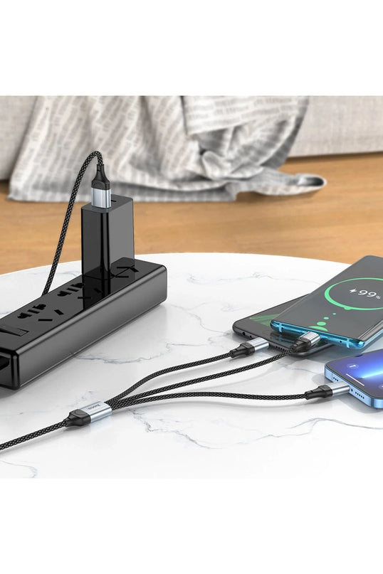 X102 Fresh 1M 2.4A 3in1 USB to Type-C / Lightning ve Micro Çıkışlı Hızlı Şarj Data Kablosu 7