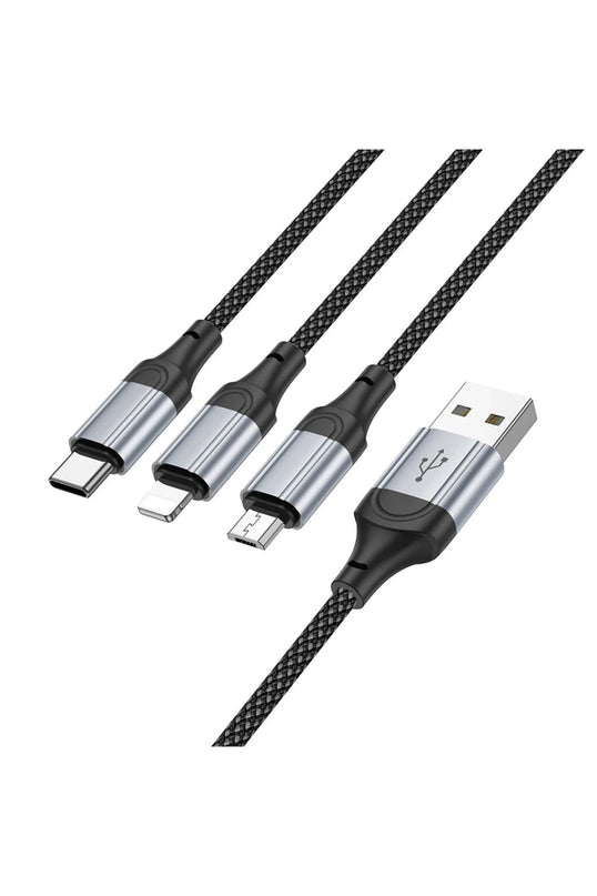 X102 Fresh 1M 2.4A 3in1 USB to Type-C / Lightning ve Micro Çıkışlı Hızlı Şarj Data Kablosu 3
