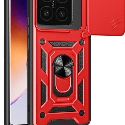 Xiaomi Mi 14T Pro Pars Lens Yüzüklü Silikon Kılıf - Kırmızı