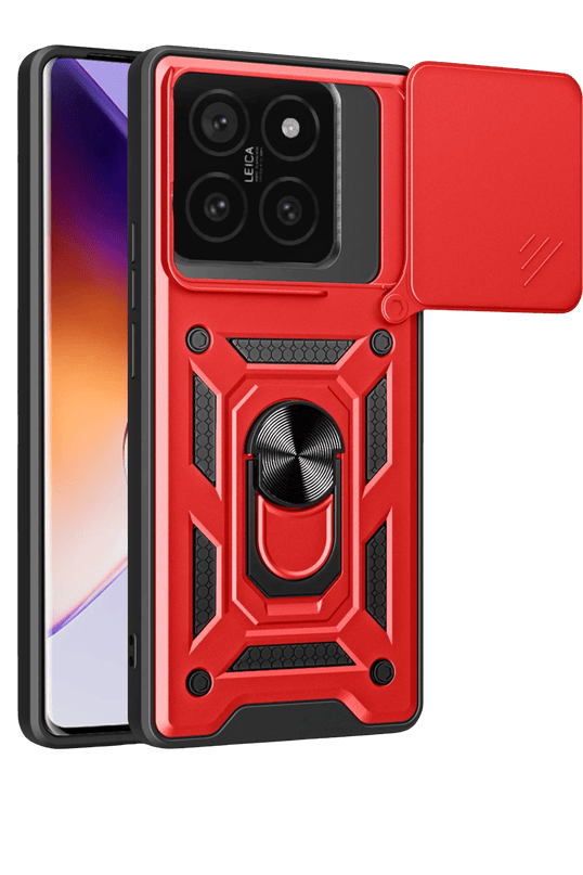 Xiaomi Mi 14T Pro Pars Lens Yüzüklü Silikon Kılıf - Kırmızı