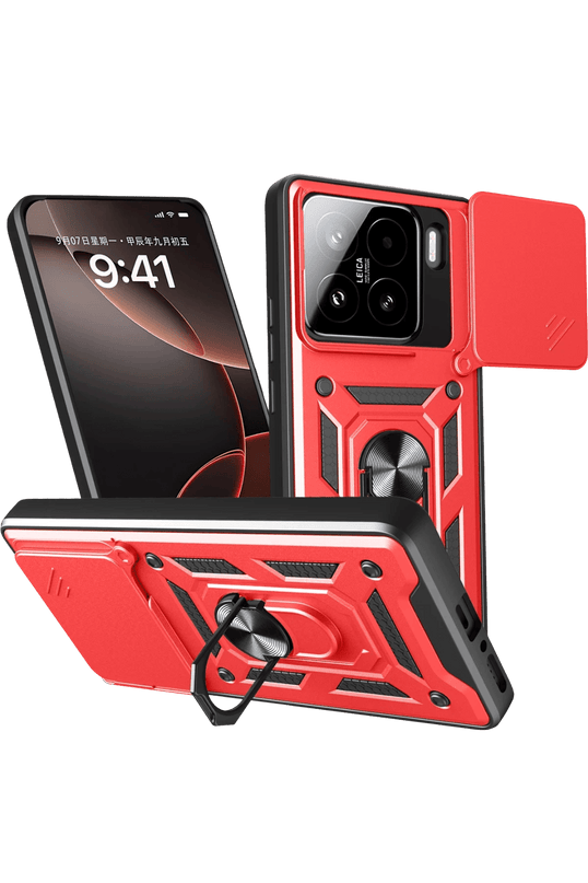 Xiaomi Mi 15 Pars Lens Yüzüklü Silikon Kılıf - Kırmızı