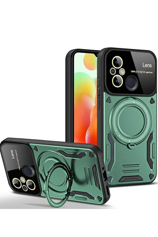 Xiaomi Redmi 12C Joy Lens Standlı Kapak Kılıf - Koyu Yeşil